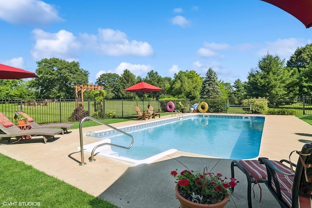 10305 Ridge Ln, Huntley, IL 60142 - view of pool with a patio area and view of wooded area