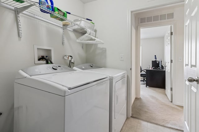 774 Dover St, Pingree Grove, IL 60140 - laundry area with washing machine and clothes dryer, light colored carpet, and a desk
