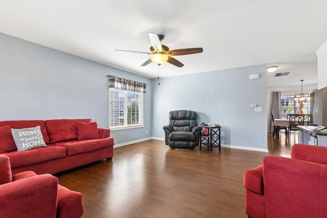 774 Dover St, Pingree Grove, IL 60140 - living room featuring plenty of natural light, ceiling fan, and wood finished floors