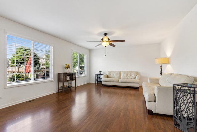 774 Dover St, Pingree Grove, IL 60140 - living room featuring dark wood-style flooring and ceiling fan