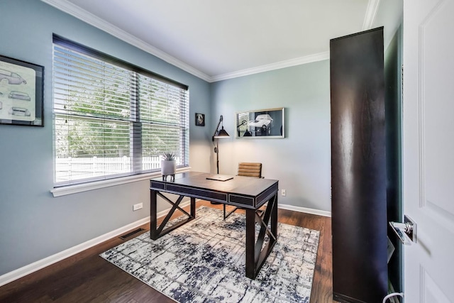 2301 Bluewater Dr, Wauconda, IL 60084 - office with crown molding and dark wood-type flooring