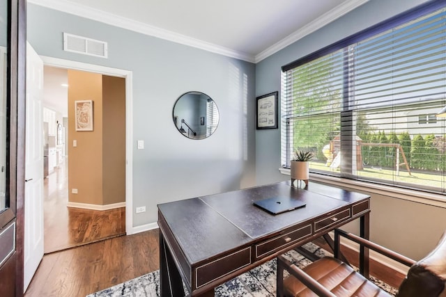 2301 Bluewater Dr, Wauconda, IL 60084 - home office with wood finished floors and crown molding