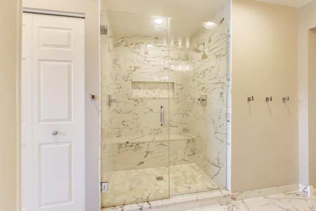 2301 Bluewater Dr, Wauconda, IL 60084 - full bathroom featuring a marble finish shower, marble finish floors, and recessed lighting