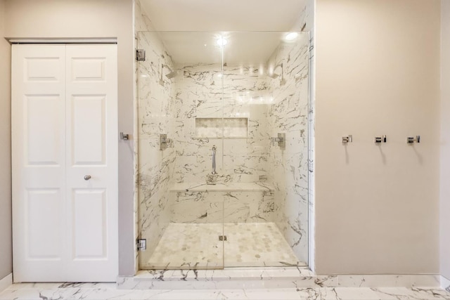2301 Bluewater Dr, Wauconda, IL 60084 - bathroom featuring a marble finish shower, marble finish floors, and a closet