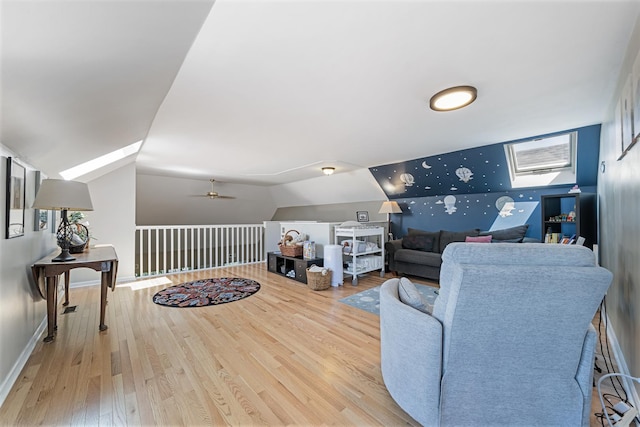 3251 N Racine Ave Unit 3, Chicago, IL 60657 - living area featuring wood finished floors, lofted ceiling, and ceiling fan