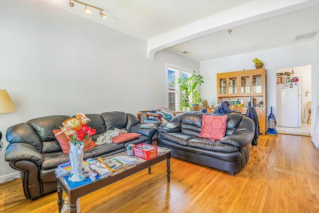 4438 N Moody Ave, Chicago, IL 60630 - living area with light wood-type flooring and beam ceiling