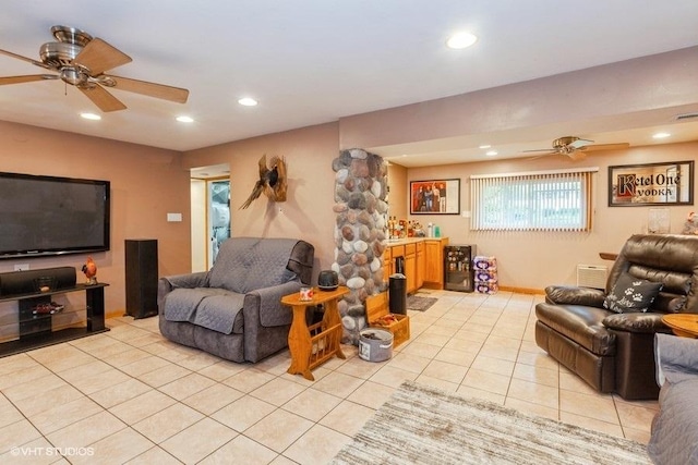 2S200 Valley Rd, Lombard, IL 60148 - living area featuring a ceiling fan, light tile patterned flooring, and recessed lighting