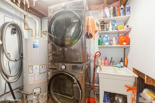 2S200 Valley Rd, Lombard, IL 60148 - washroom with gas water heater and stacked washer / dryer