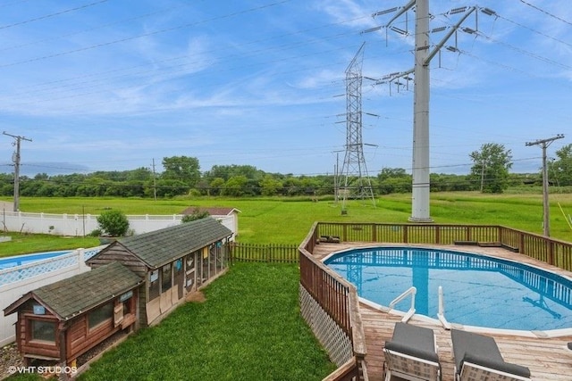 2S200 Valley Rd, Lombard, IL 60148 - view of pool featuring a fenced backyard, an outbuilding, and a wooden deck