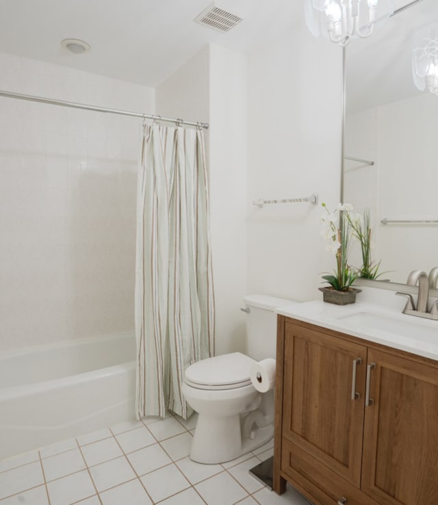 921 Cassie Dr, Joliet, IL 60435 - bathroom with vanity, shower / bath combo, tile patterned floors, and a chandelier