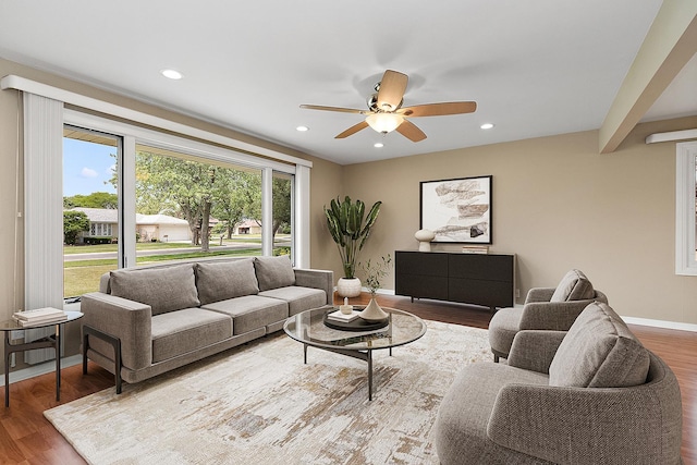 15363 Sunflower Ct, Orland Park, IL 60462 - living room with ceiling fan, wood finished floors, and recessed lighting