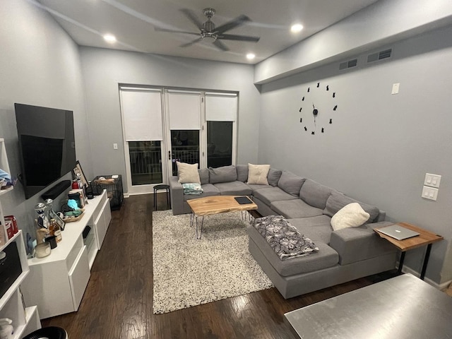 3630 N Harlem Ave Unit 407, Chicago, IL 60634 - living room with a ceiling fan, dark wood-type flooring, and recessed lighting