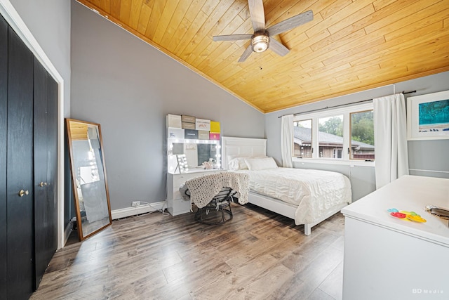 5821 W 127th St, Palos Heights, IL 60463 - bedroom with wooden ceiling, lofted ceiling, wood finished floors, and a ceiling fan