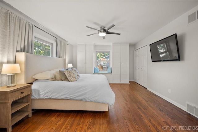 1116 Mary Ln, Naperville, IL 60540 - bedroom with wood finished floors, two closets, and a ceiling fan