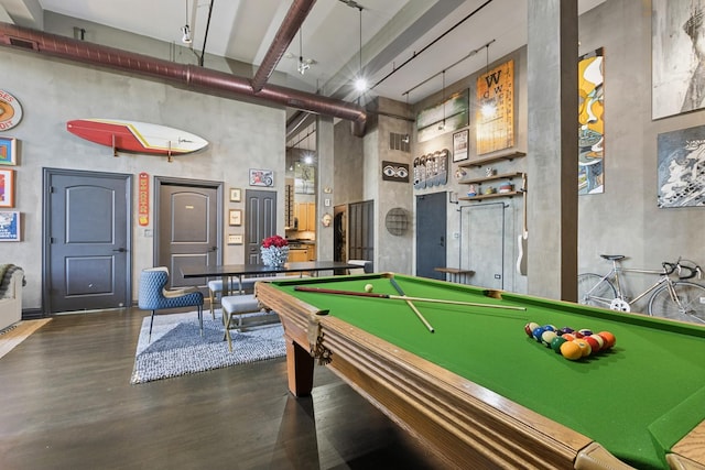 1215 W Gunnison St Unit 202, Chicago, IL 60640 - playroom featuring a high ceiling, dark wood-type flooring, and billiards table