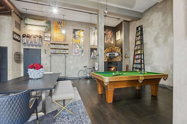 1215 W Gunnison St Unit 202, Chicago, IL 60640 - recreation room featuring wood finished floors, a fireplace, and billiards