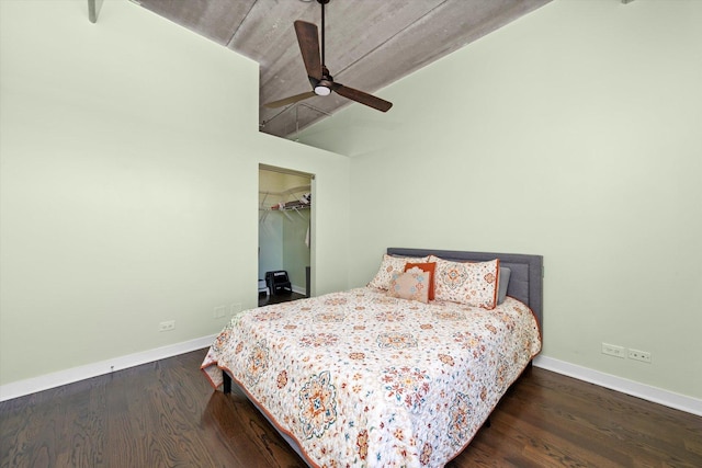811 W 15th Pl Unit 709, Chicago, IL 60608 - bedroom with vaulted ceiling, wood finished floors, a spacious closet, a ceiling fan, and a closet