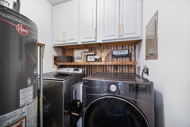 750 Shady Ln, Aurora, IL 60506 - laundry room with water heater, washing machine and clothes dryer, and cabinet space