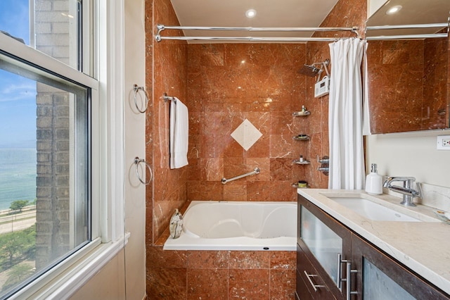 5000 S E End Ave Unit 18C, Chicago, IL 60615 - full bath with tiled shower / bath combo, vanity, and recessed lighting