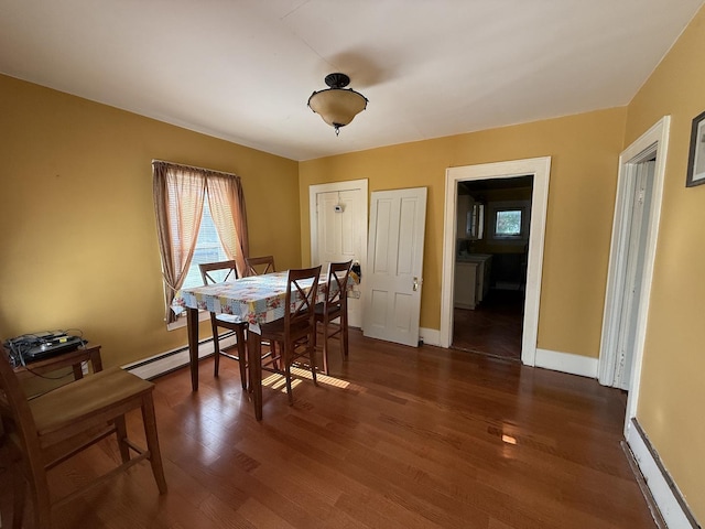 325 E Waupansie St, Dwight, IL 60420 - dining space with a baseboard heating unit and dark wood finished floors