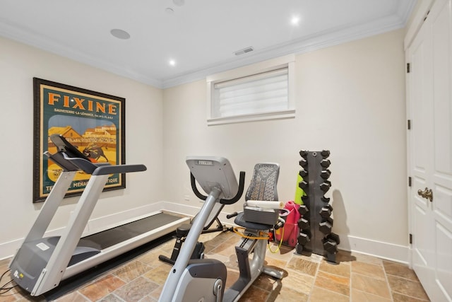 1414 N Mohawk St, Chicago, IL 60610 - workout room with ornamental molding and stone finish floors