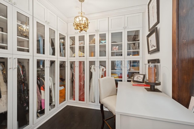 1414 N Mohawk St, Chicago, IL 60610 - spacious closet featuring a chandelier and dark wood-type flooring