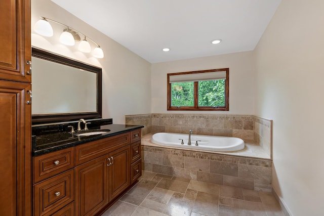 172 Hamilton Ave, Frankfort, IL 60423 - full bath with a bath, vanity, stone finish floors, and recessed lighting