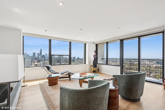 1560 N Sandburg Ter Unit 4301-4303, Chicago, IL 60610 - living room featuring light wood-style floors and a skyline view