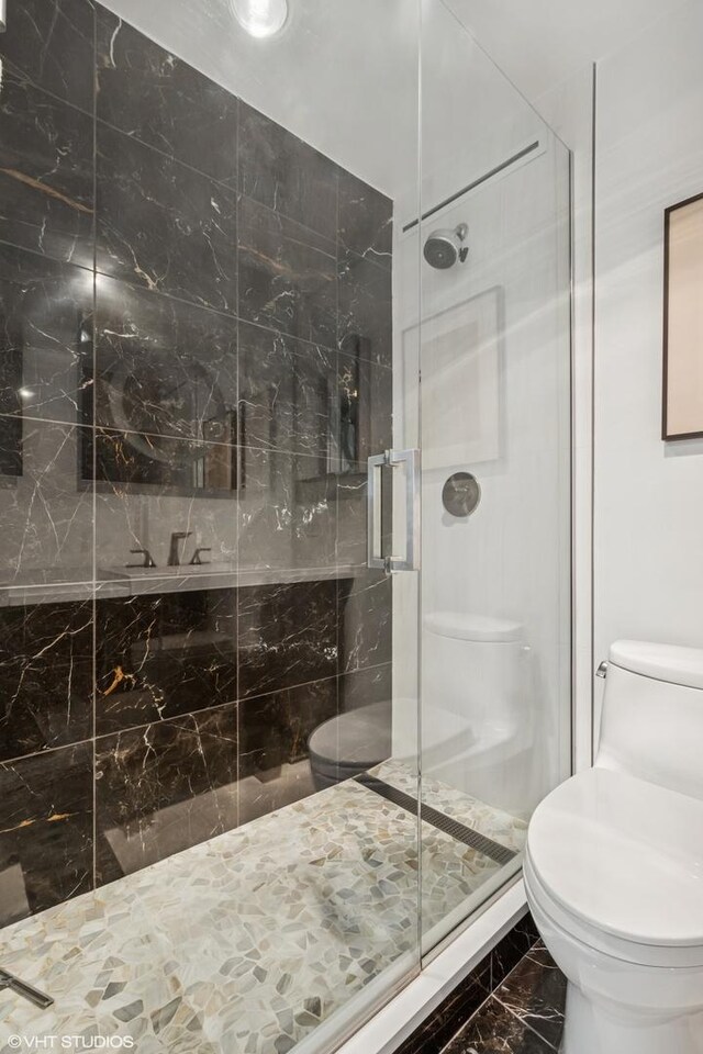 1560 N Sandburg Ter Unit 4301-4303, Chicago, IL 60610 - full bathroom featuring marble look tile flooring and a stall shower