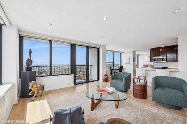 1560 N Sandburg Ter Unit 4301-4303, Chicago, IL 60610 - living room featuring plenty of natural light and light wood-style floors