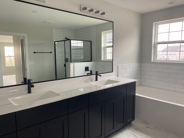 24433 W Bantry Ln, Shorewood, IL 60404 - full bath featuring healthy amount of natural light, a garden tub, double vanity, and marble finish floors
