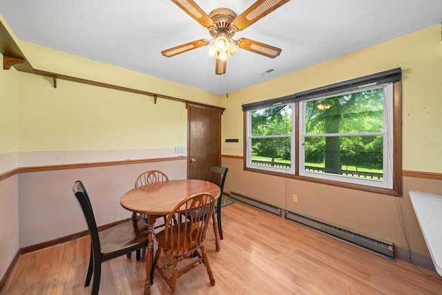 2689 Lynnville Ct, Lindenwood, IL 61049 - dining area with a baseboard radiator, light wood-type flooring, and a ceiling fan
