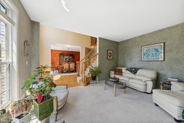 484 W Haleys Hill Ct, Palatine, IL 60074 - living room with stairway, a chandelier, and wood finished floors
