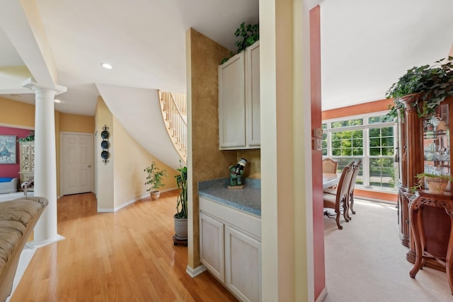 484 W Haleys Hill Ct, Palatine, IL 60074 - corridor featuring ornate columns, light wood-type flooring, and recessed lighting