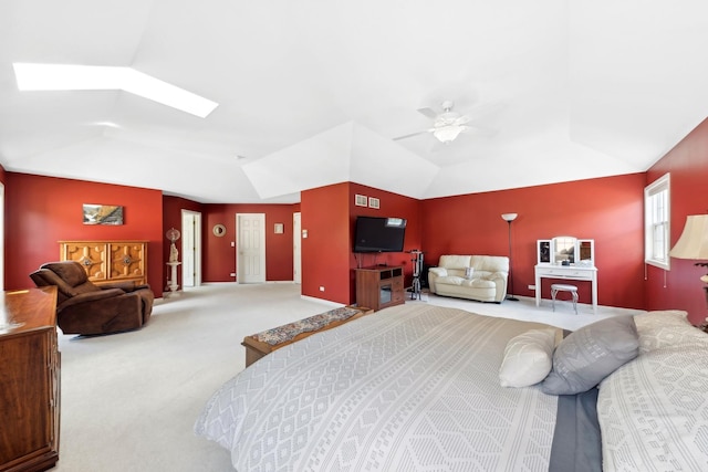 484 W Haleys Hill Ct, Palatine, IL 60074 - bedroom featuring carpet floors, lofted ceiling, a skylight, and a ceiling fan