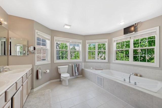 484 W Haleys Hill Ct, Palatine, IL 60074 - bathroom with a bath, double vanity, tile patterned floors, and radiator heating unit