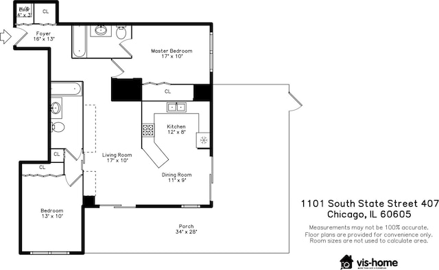 1101 S State St Unit 407, Chicago, IL 60605 - view of floor plan / room layout