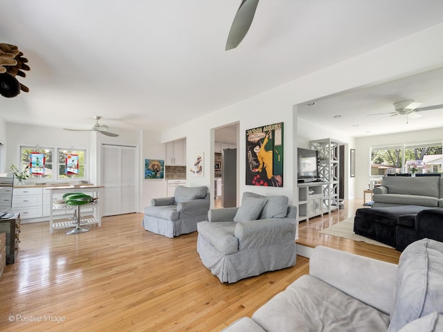 711 Bryant Ave, Barrington, IL 60010 - living room with ceiling fan and light wood-style floors