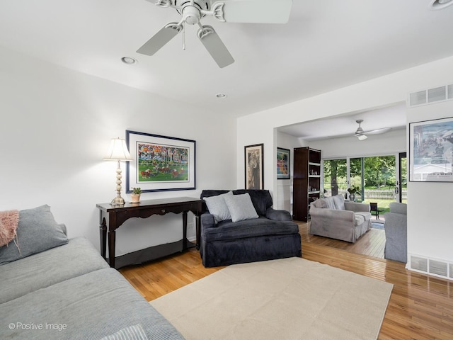 711 Bryant Ave, Barrington, IL 60010 - living room featuring a ceiling fan, wood finished floors, and recessed lighting