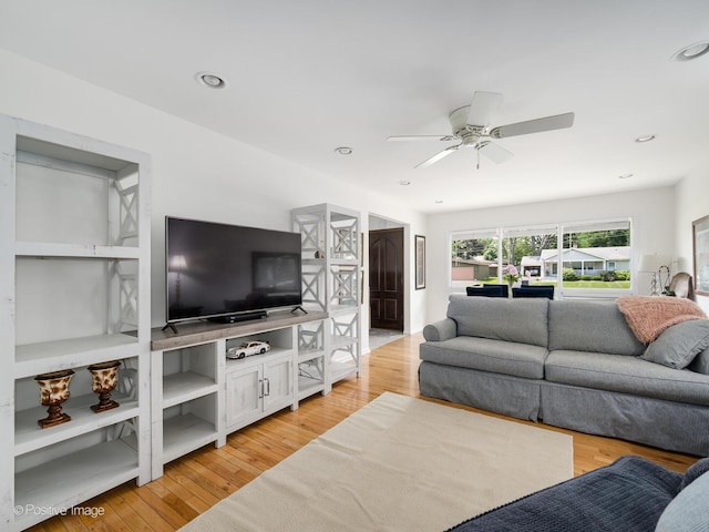 711 Bryant Ave, Barrington, IL 60010 - living room with a ceiling fan, light wood-style flooring, and recessed lighting