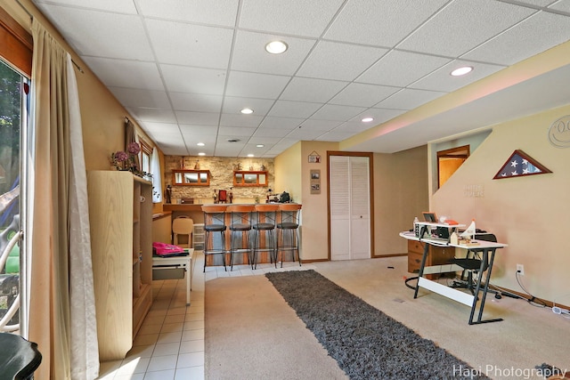 7523 Hickory, Wonder Lake, IL 60097 - office space with recessed lighting, a paneled ceiling, and light tile patterned flooring