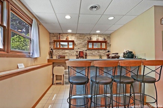 7523 Hickory, Wonder Lake, IL 60097 - indoor wet bar with a paneled ceiling, recessed lighting, and light tile patterned floors