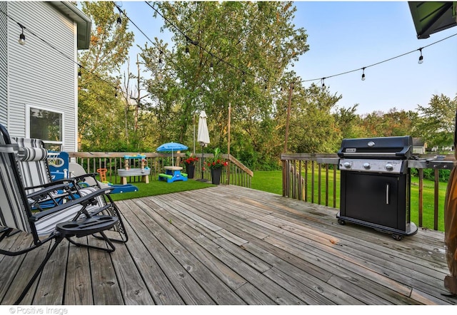 11405 191st St, Mokena, IL 60448 - wooden terrace featuring grilling area and a lawn