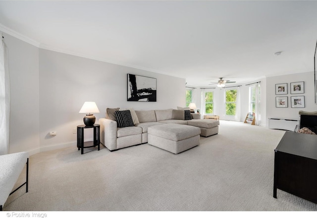 11405 191st St, Mokena, IL 60448 - living room with carpet floors, crown molding, and a ceiling fan