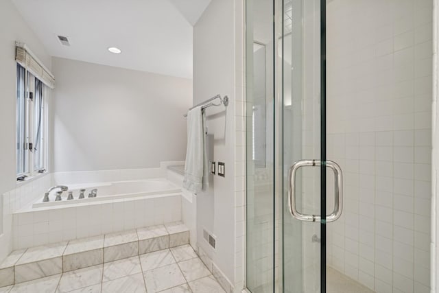 1725 N Fremont St, Chicago, IL 60614 - full bathroom featuring a bath, a stall shower, and recessed lighting