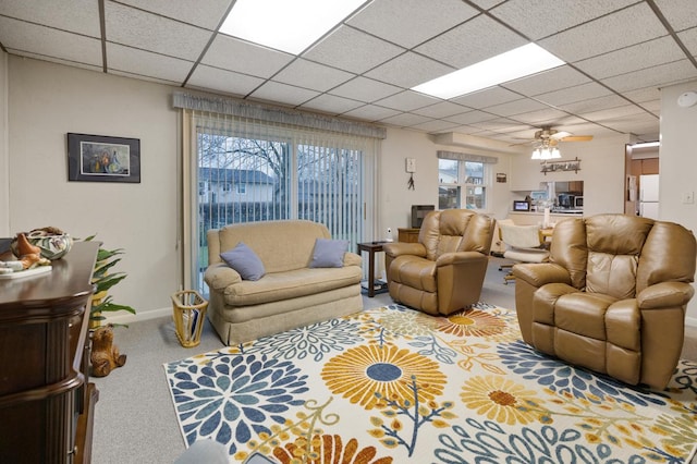 57 Brantwood Ave, Elk Grove Village, IL 60007 - living room with carpet, a ceiling fan, and a drop ceiling