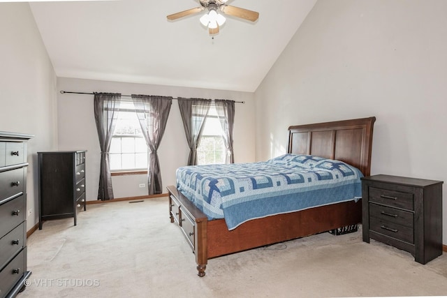 2909 Savannah Dr, Aurora, IL 60502 - bedroom featuring light carpet, lofted ceiling, and ceiling fan