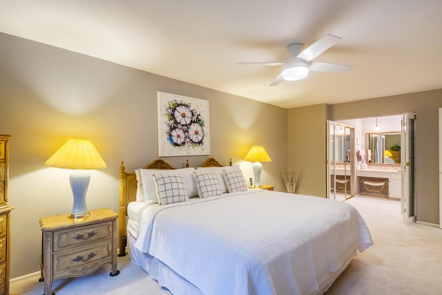 1304 W Whytecliff Rd, Palatine, IL 60067 - bedroom with light colored carpet, a ceiling fan, and connected bathroom