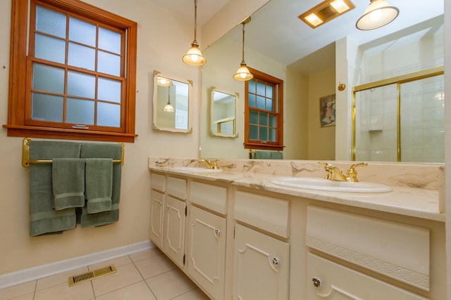 1304 W Whytecliff Rd, Palatine, IL 60067 - bathroom featuring double vanity, tile patterned flooring, and a shower stall