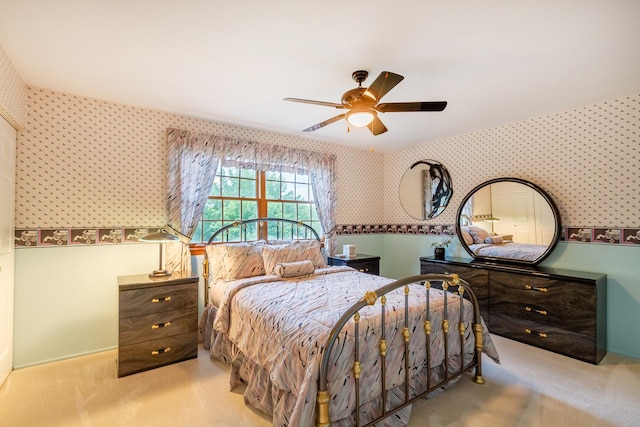 1304 W Whytecliff Rd, Palatine, IL 60067 - carpeted bedroom with wallpapered walls and a ceiling fan